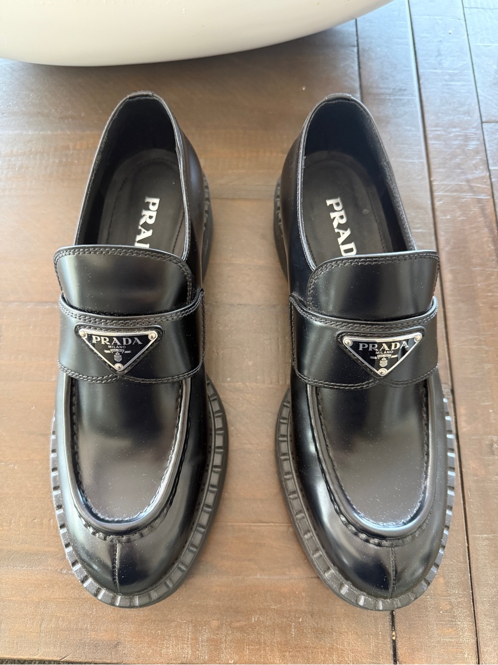 Size Euro 40-Prada Black Brushed Leather Loafers women’s - Picture 2 of 7